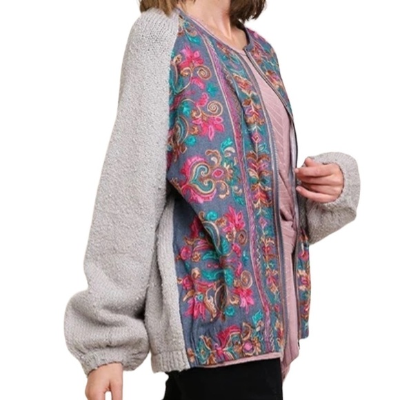 Umgee boho jacket embroidered zip up jacket knit - Picture 12 of 16